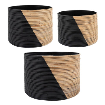 2-Tone Wicker Planters (Set of 3) - Black