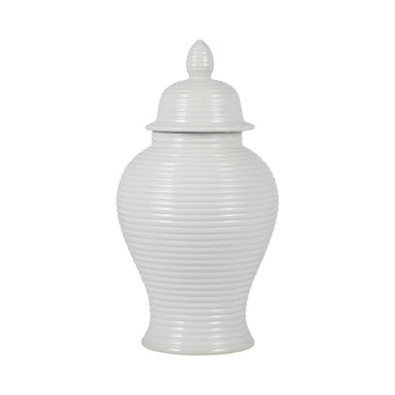 18" Ribbed Temple Jar - White