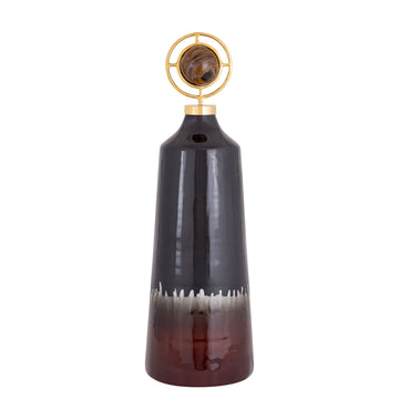 26" Oscar Large Tiger's Eye Stone And Metal Bottle - Dark Brown