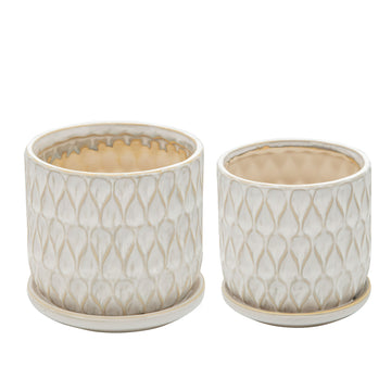 Teardrop Planters With Saucer 5 / 6" (Set of 2) - White