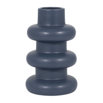 Ceramic Three Ribbed Vase 8" - Navy