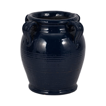 9" Terracotta Vase With Handles - Navy Blue