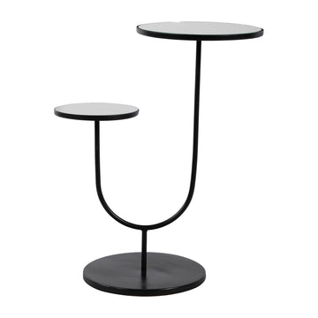 Metal 2-Tiered Side Table With Mirror Top 19 x 25" - Black