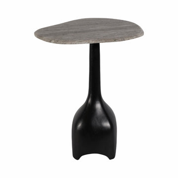 21" Curved Top Marble Accent Table - Beige / Black