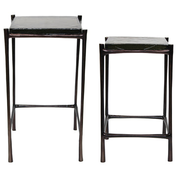 Cognac Pressed Glass Cast Metal Tables 20/25" (Set of 2) - Black