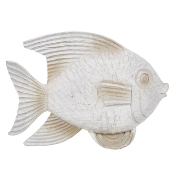 Resin Fish Figurine 13.5" - White Wash