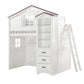 Tree House - Twin Loft Bed - Pink & White Finish