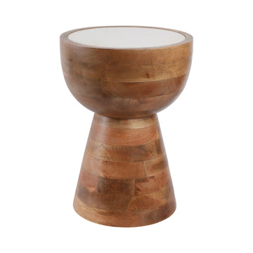 Hourglass Marble Top Accent Table - White / Natural