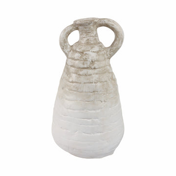 18" Slanted Terracotta Eared Vase - Ivory