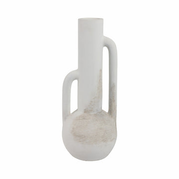 19" Asymmetrical Eared Terracotta Btl Vase - White