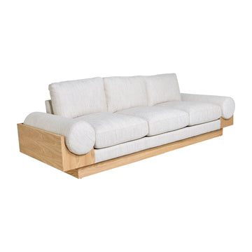 3- Seater Bolster Sofa Oak Wood Base - Ivory