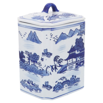 Ceramic 8" Rectangular Jar With Lid - Blue