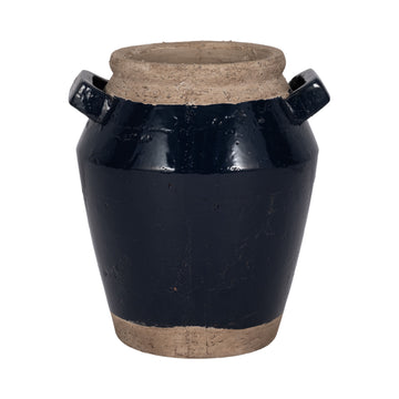 Squared Handle Terracotta Vase 11" - Navy / Tan