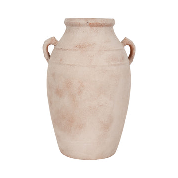 19" Weathered Terracotta Vase - White / Natural