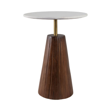Fluted Base Marble Top Accent Table - White / Brown