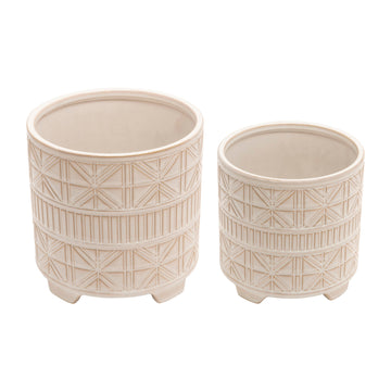 Ceramic Abstract Footed Planter 8 / 10" (Set of 2) - White
