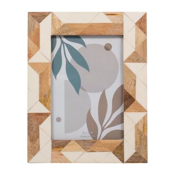 Resin 5X7 Wood & White Geometric Photo Frame