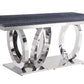 Nasir - Dining Table - Gray Printed Faux Marble & Mirrored Silver Finish