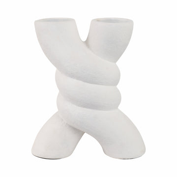 13" Twisted X Shape Terracotta Vase - White