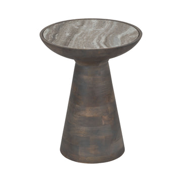 20" Wood Accent Table Baslana Marble Top - Dark Brown