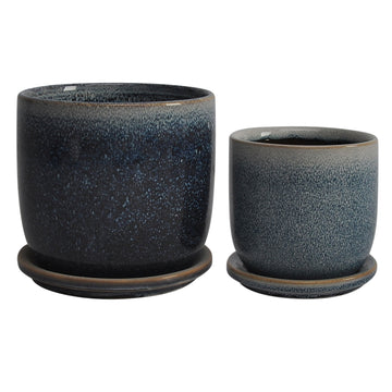 Ceramic Planter With Saucer 5 / 6" (Set of 2) - Aqua