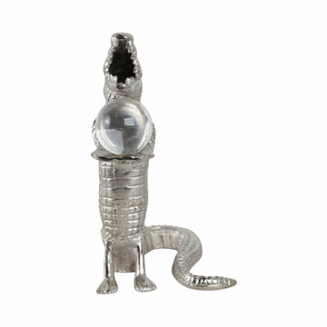 10X7" Crocodile Holding Acrylic Ball - Silver