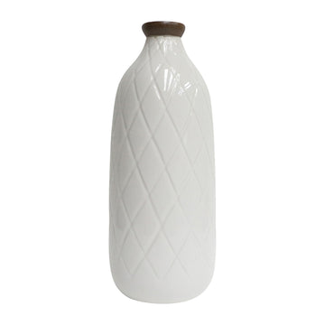 9" Plaid Textured Vase - White