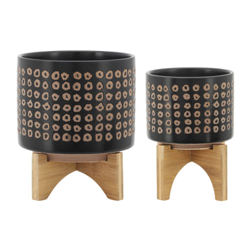 Ceramic Planter On Stand 5 / 8" (Set of 2) - Brown