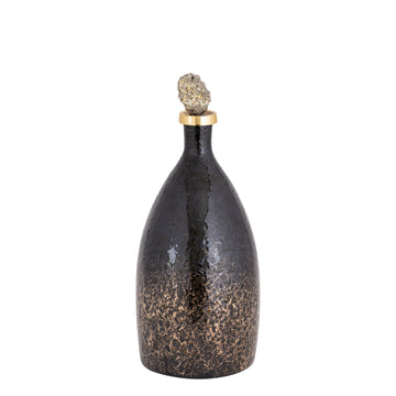 18" Arielle Medium Pyrite Stone And Glass Bottle - Black