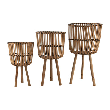 Bamboo Footed Planters 11 / 13 / 15" (Set of 3) - Natural