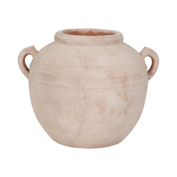 15" Round Weathered Terracotta Vase - White/Natural