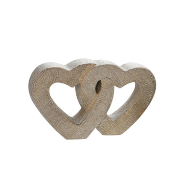 10" Ceramic Double Heart Table Deco - Champagne