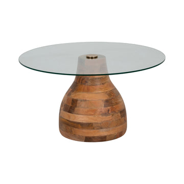 Striped Wood Coffee Table With Glass Top - Natural