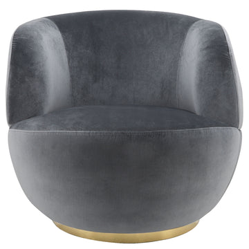 Velveteen Swivel Chair With Gold Base - Gray