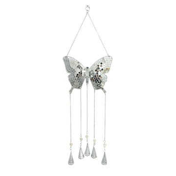 26" Disco Mosaic Butterfly Chime - Silver