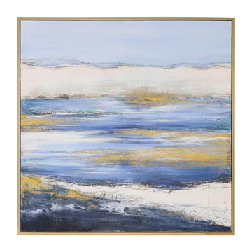 Framed Hand Painted Ocean Canvas 52 x 52" - Blue