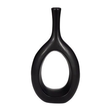 Ceramic Curved Open Cut-Out Vase 12" - Black