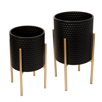 Honeycomb Planter On Metal Stand (Set of 2) - Black / Gold