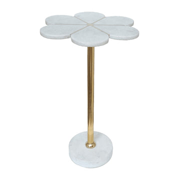 24" Marble Flower Accent Table - White / Gold