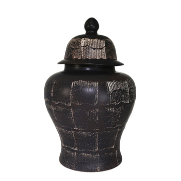 Ceramic Temple Jar 28" - Antique Black