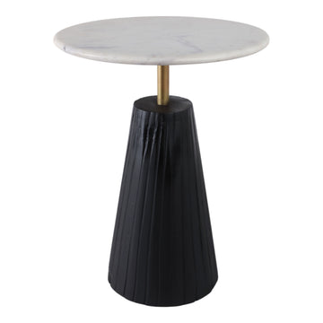 Fluted Base Marble Top Accent Table - White / Black