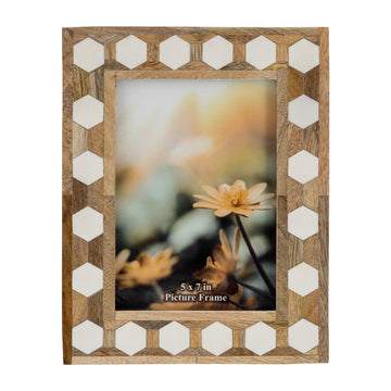 Wood / Resin Hexagon Frame 5 x 7" - White