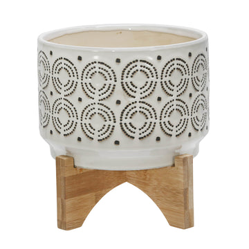 Ceramic Swirl Planter On Stand 7" - Ivory