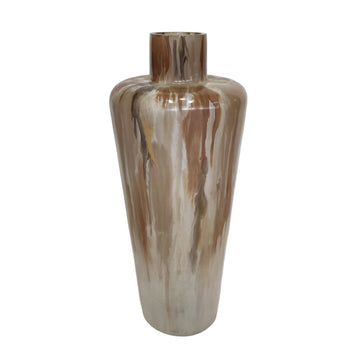 17" Nude Drip Finish Glass Floor Vase - Tan Multi