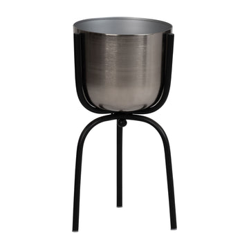 Metal Planter On Tripod 20" - Silver / Black
