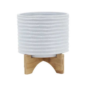 Textured Planter With Stand 8" - White