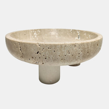 10" Travertine Footed Bowl - Tan