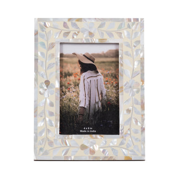 4X6 Mother Of Pearl Inlay Vine Photo Frame - Ivory