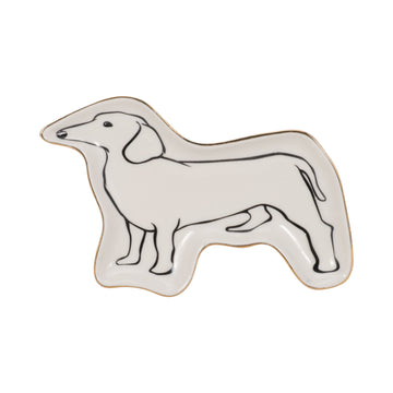 6" Wiener Dog Trinket Tray With Gold Detail - White / Black