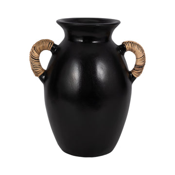 Terracotta 12"H Eared Vase - Black